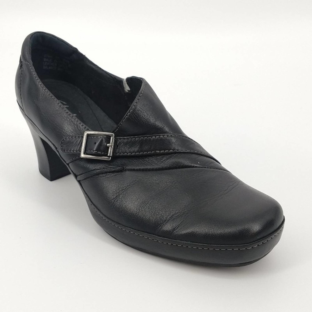 Clarks Artisan Pump Black Leather Heeled Shoe 8